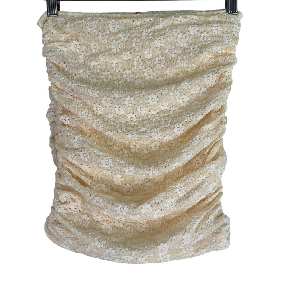 FP One By Free People Ona Ruched Cream Convertible Mini Skirt Shirt Women's XS